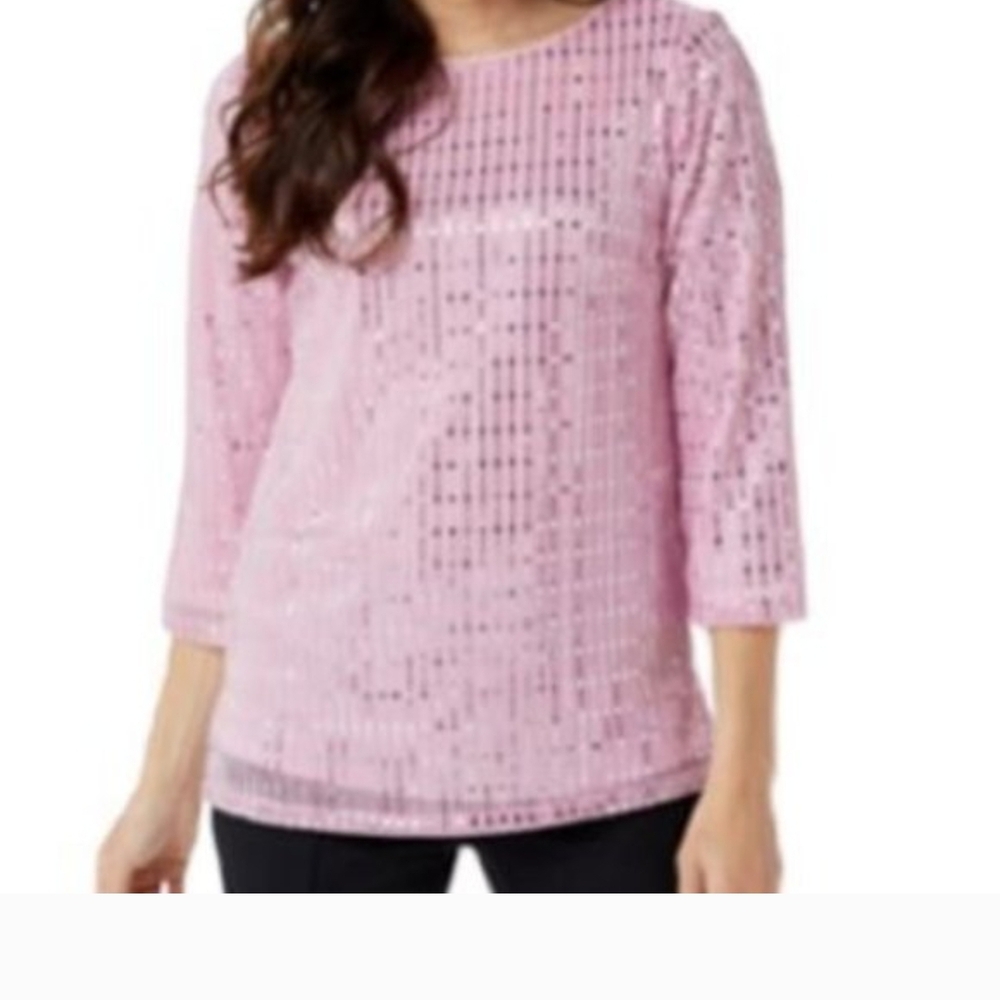 BOB MACKIE Light Pink Top with Silver Sequins 3x NWT